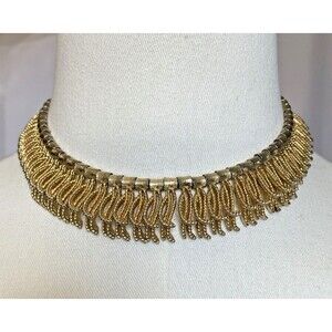 Vintage Estate Women's MCM Gold Tone Cleopatra Collar Fringe Bib Necklace 60s